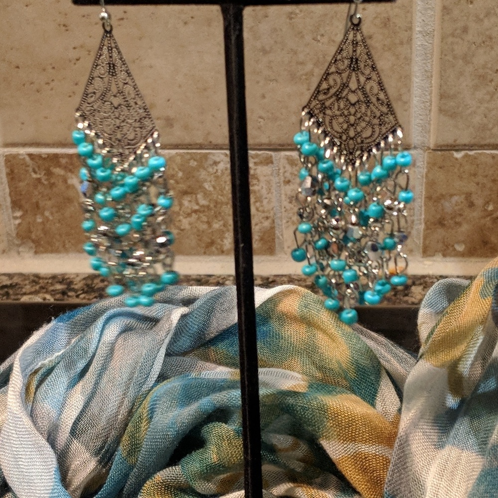 Filagree silver finish earrings